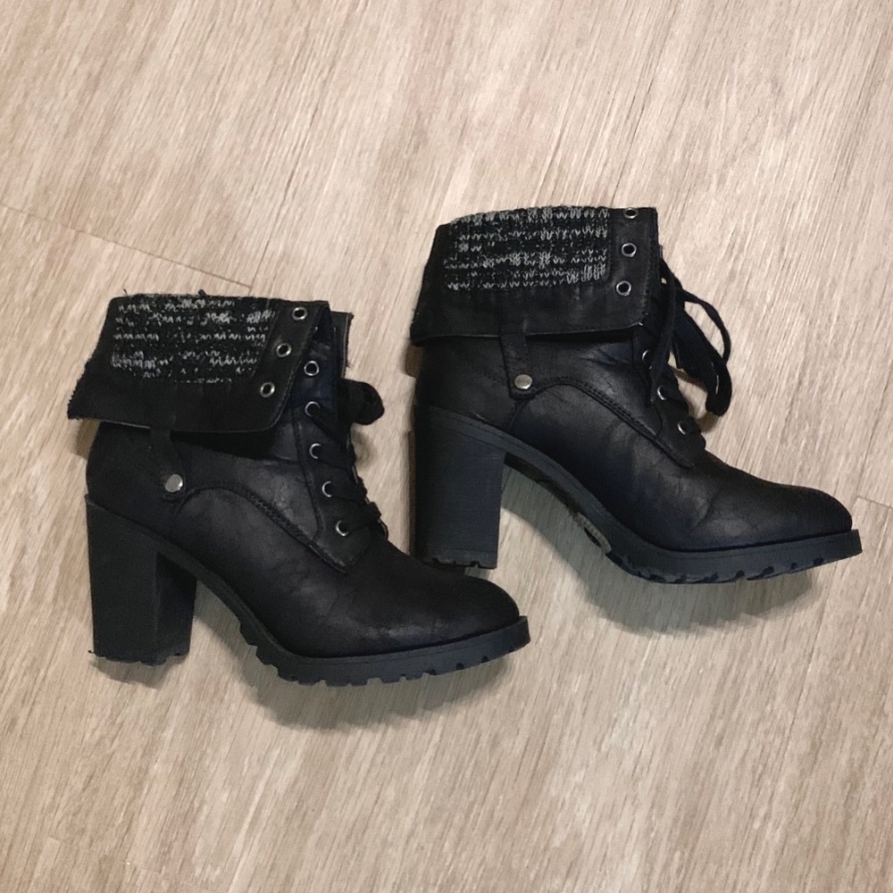 black heeled combat boots